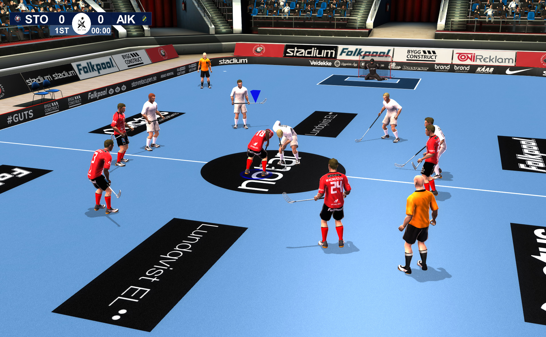 Floorball League 2010 teams lining up for a center face-off